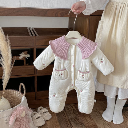 【BABY】冬新作小花柄キルティングニット襟あったかカバーオールSK103103