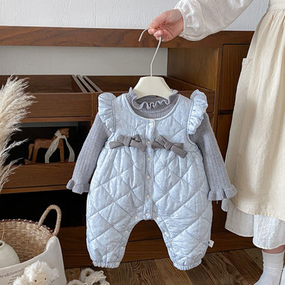 【BABY】冬新作小花柄蝶結び裏起毛カバーオールSK102704