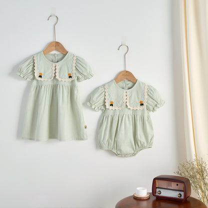 【BABY&KID】夏新作 フリル刺繍襟ロンパース、ワンピースSK092635