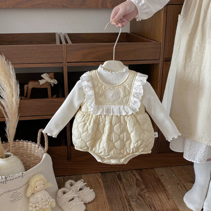 【BABY】冬新作レーススクエアカラ—キルティングあったかロンパースSK103111