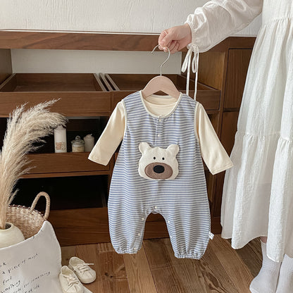 【BABY】ボーダーくまロンパース、無地TシャツSK100447