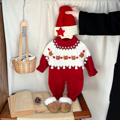 【BABY】冬新作くまハート柄ニットカバーオールSK103217