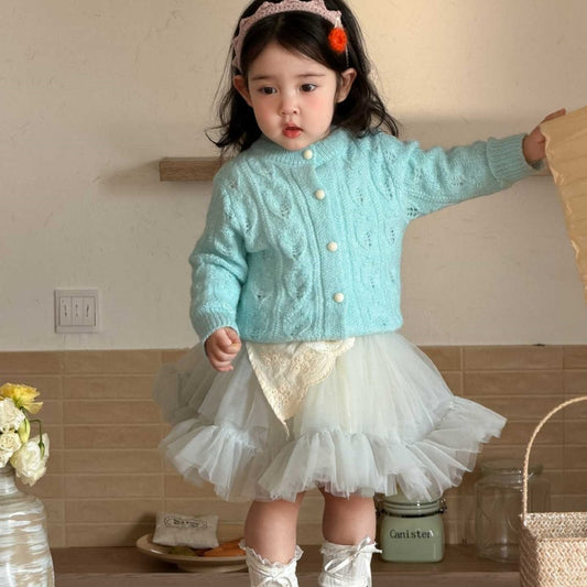 【BABY&KID】韓国風ニットカーディガン、小花柄長袖、チュールスカートSK104002