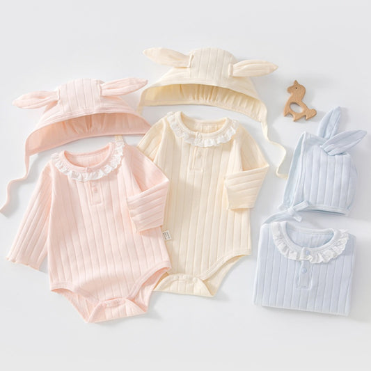【BABY】レース襟ラウンドネックロンパース＆帽子SK106709