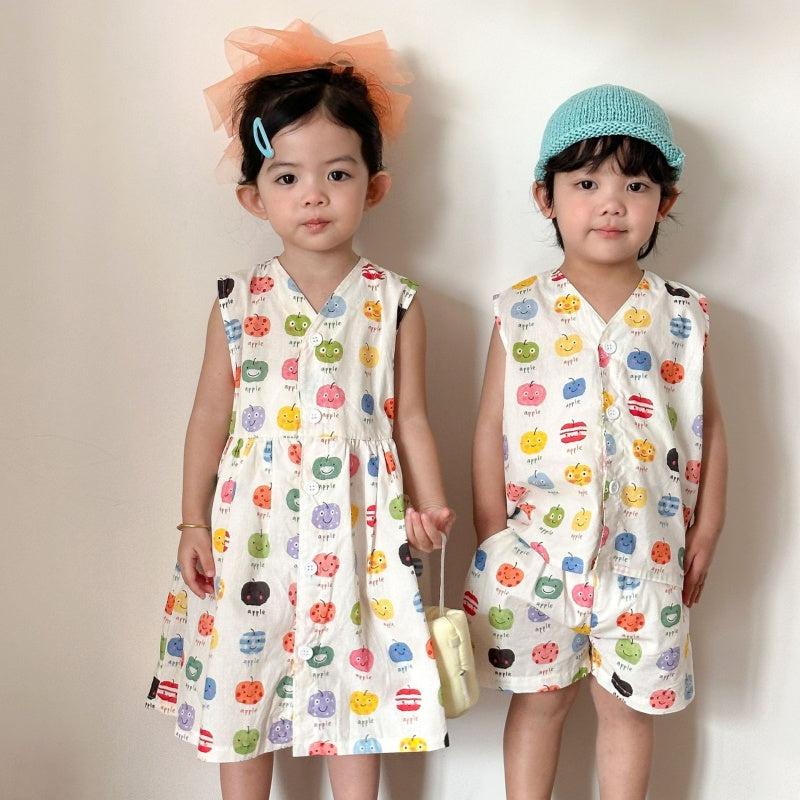 【BABY&KID】夏新作りんご総柄セットアップ、ワンピースSK104708