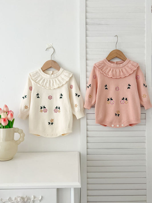 【BABY】刺繍花柄ニットロンパースSK022707
