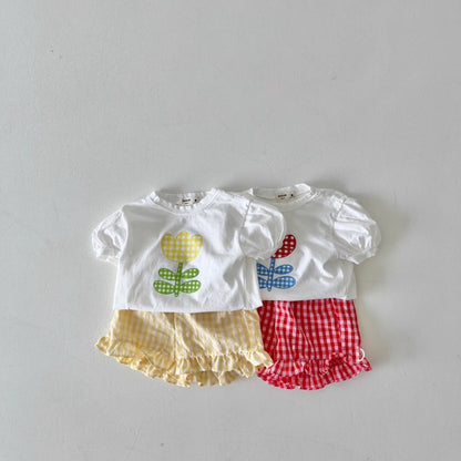【BABY&KID】夏新作 プリントTシャツ＆チェックフリルショートパンツSK082720