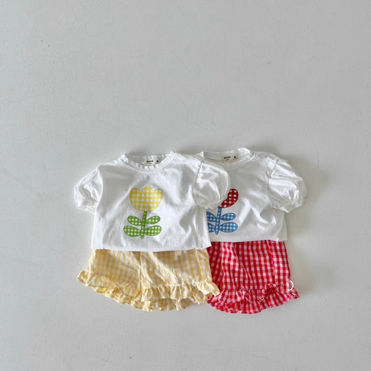 【BABY&KID】夏新作 プリントTシャツ＆チェックフリルショートパンツSK082720