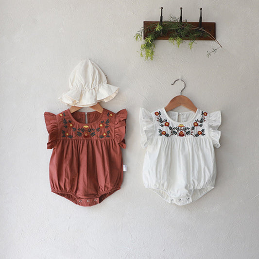【BABY】夏新作 フリル袖花刺繍ロンパースSK082512