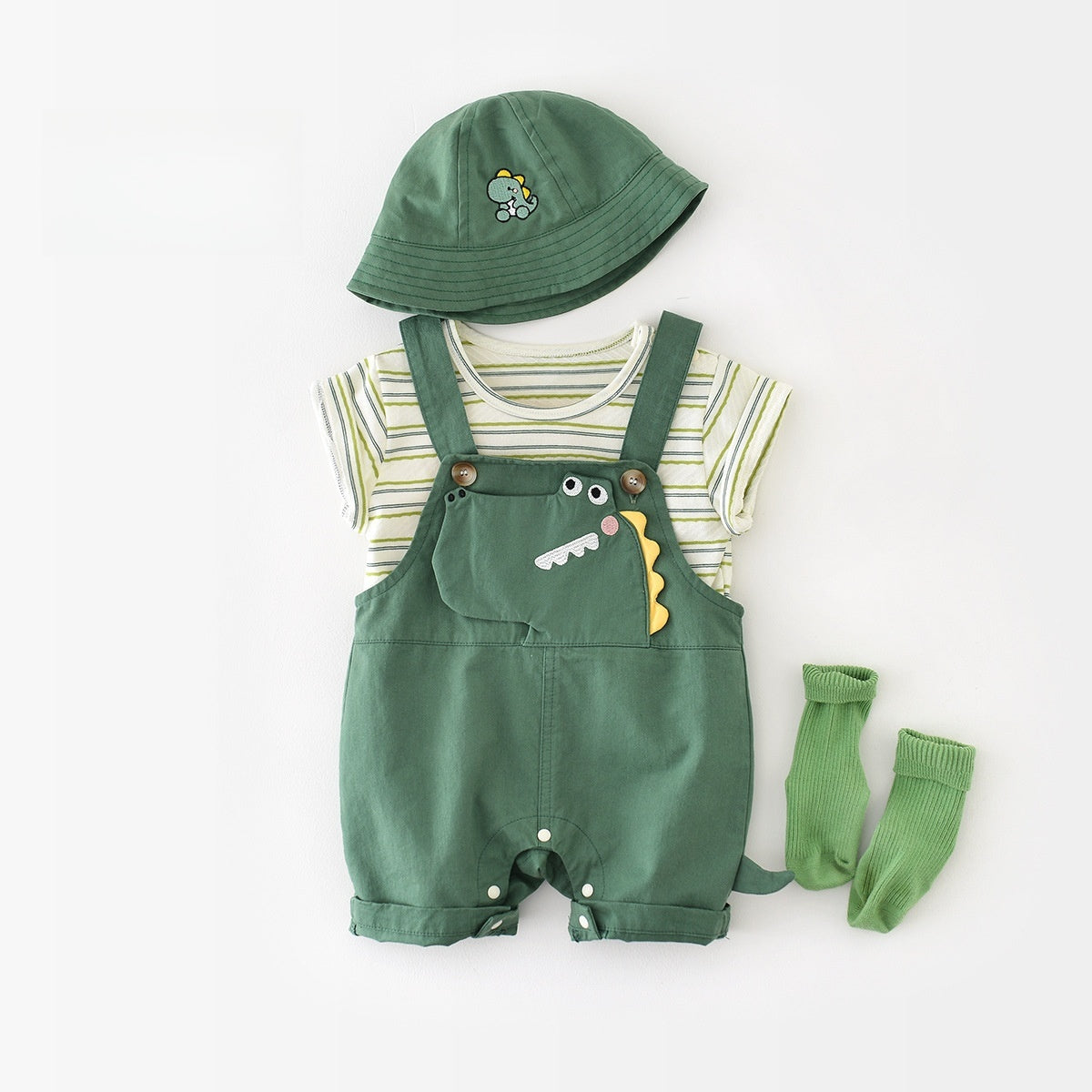 【BABY】夏新作 恐竜サロペット&爽やかボーダーＴシャツSK070815