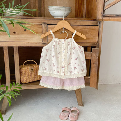【BABY&KID】夏新作 花柄キャミソール＆ショートパンツセットアップSK071928