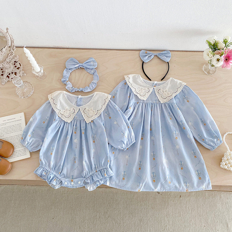 【姉妹服】バルーン刺繍襟ロンパース、ワンピースSK101116
