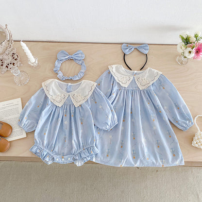 【姉妹服】バルーン刺繍襟ロンパース、ワンピースSK101116