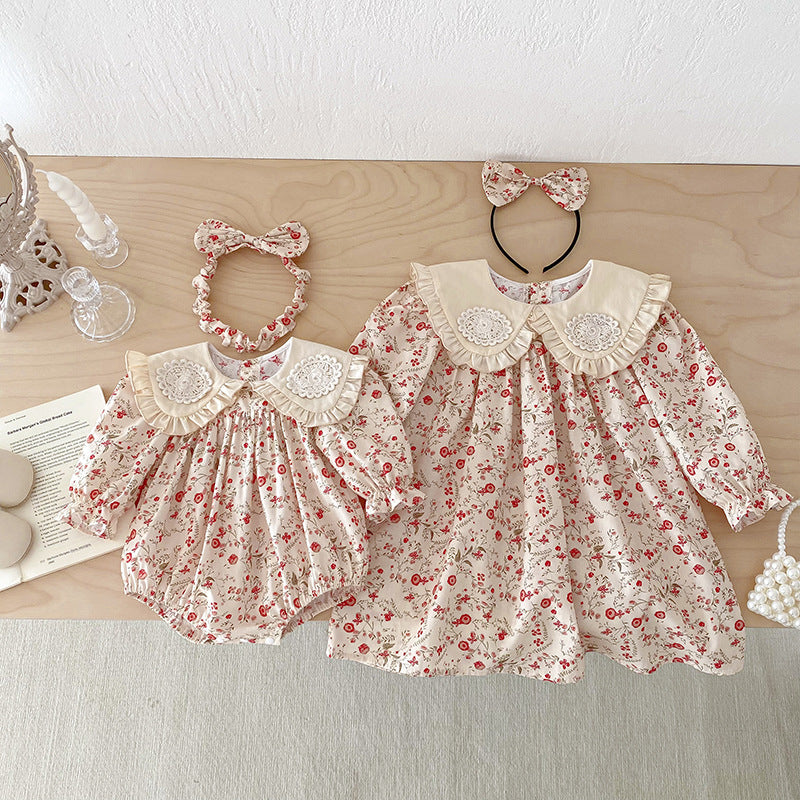 【姉妹服】ナチュラル襟ロンパース、ワンピースSK101134