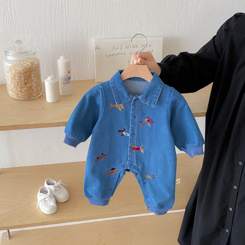 【BABY】アニマル刺繍デニムカバーオールSK100316