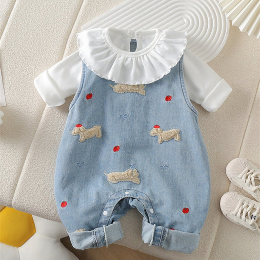 【BABY】りんご&犬柄デニムサロペット、うさぎ刺繍TシャツSK100536