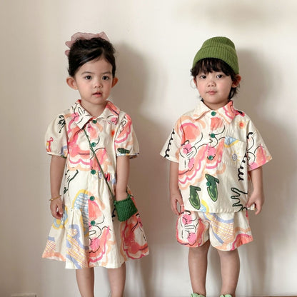 【BABY&KID】夏新作カラフルフラワーセットアップ、ワンピースSK104705