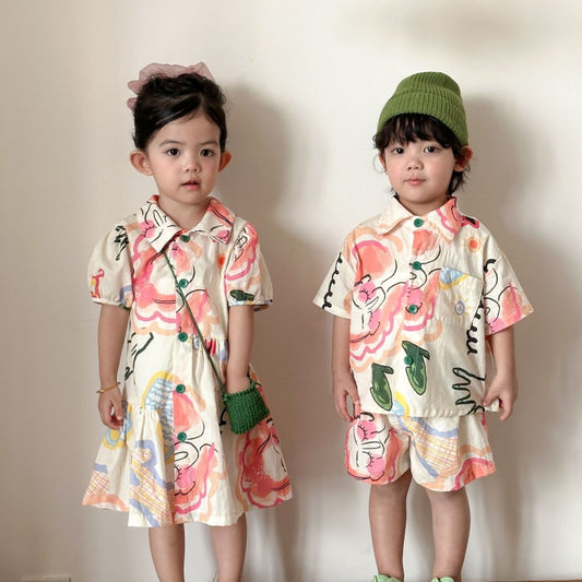 【BABY&KID】夏新作カラフルフラワーセットアップ、ワンピースSK104705
