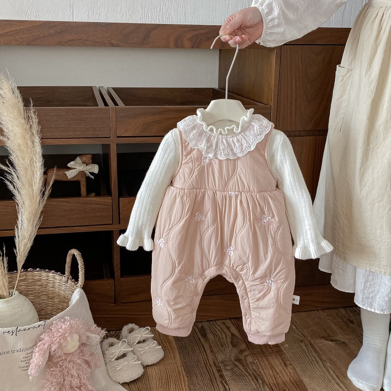 【BABY】冬新作お花刺繍レース襟カバーオールSK103112