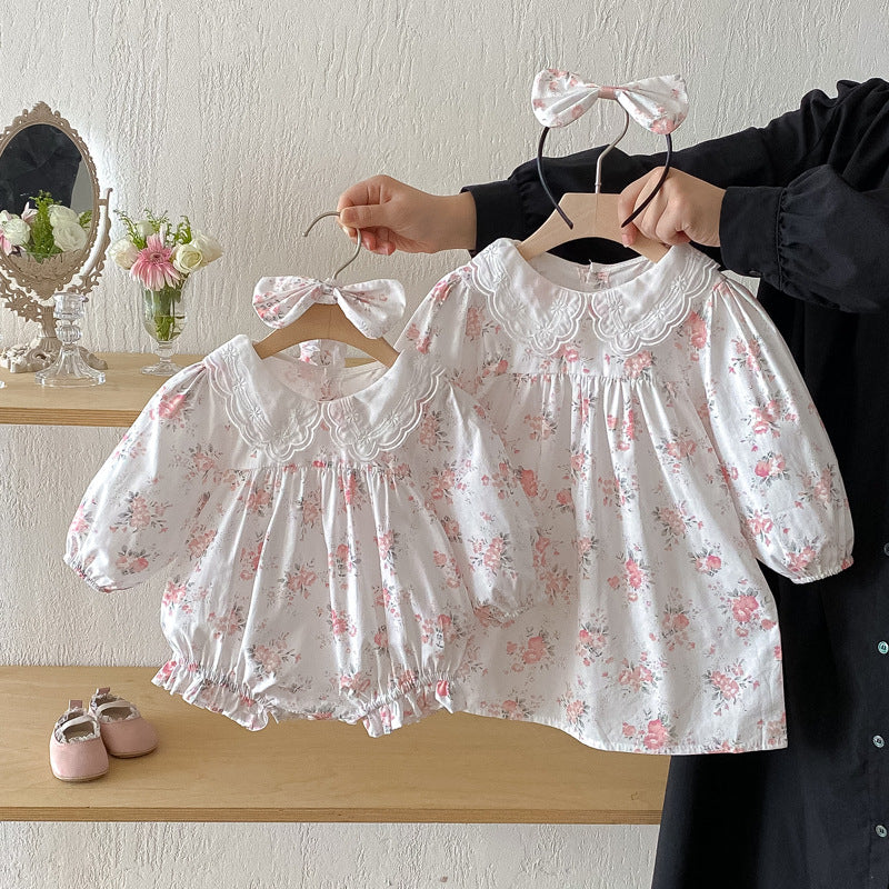 【姉妹服】ナチュラル花柄ロンパース、ワンピースSK101119