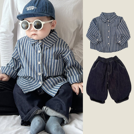 【BABY&KID】ストライプシャツ、デニムパンツSK100221