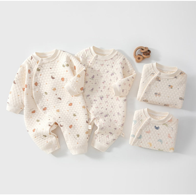 [BABY] New Winter All-Over Print Diagonal-Opening Quilted Coverall SK108220