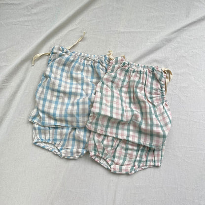 【BABY】チェック柄レースアップベストSK102255