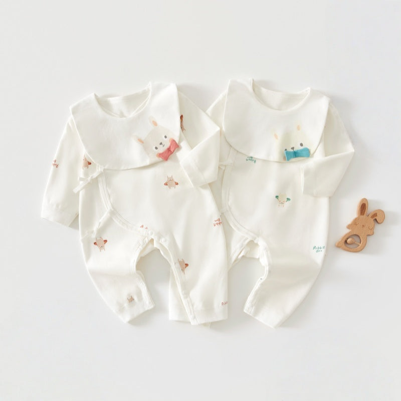 【BABY】北欧風うさぎ柄カバーオール＆スタイSK102601