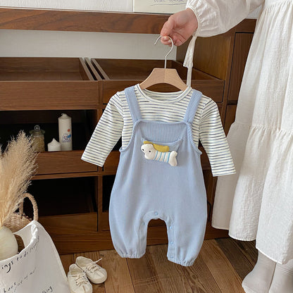 【BABY】いぬサロペットパンツ&ボーダートップス2点セットSK100404