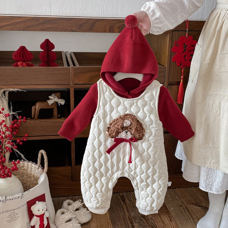 【BABY】冬新作キルティングわんちゃんカバーオール、フード付きニットSK103110