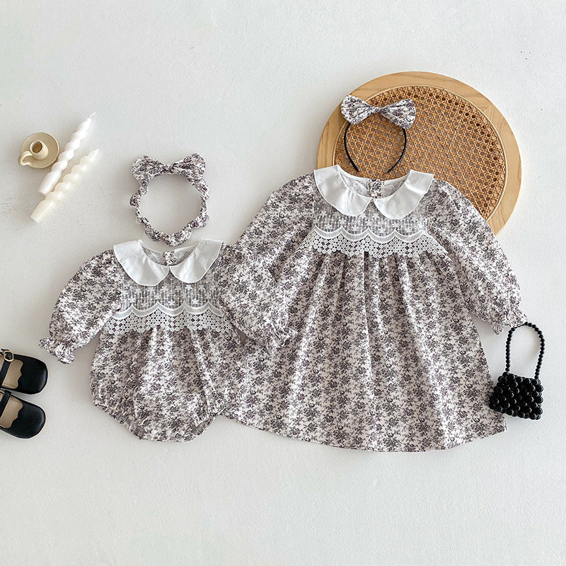【姉妹服】森ガール風レース花柄ロンパース、ワンピースSK101127