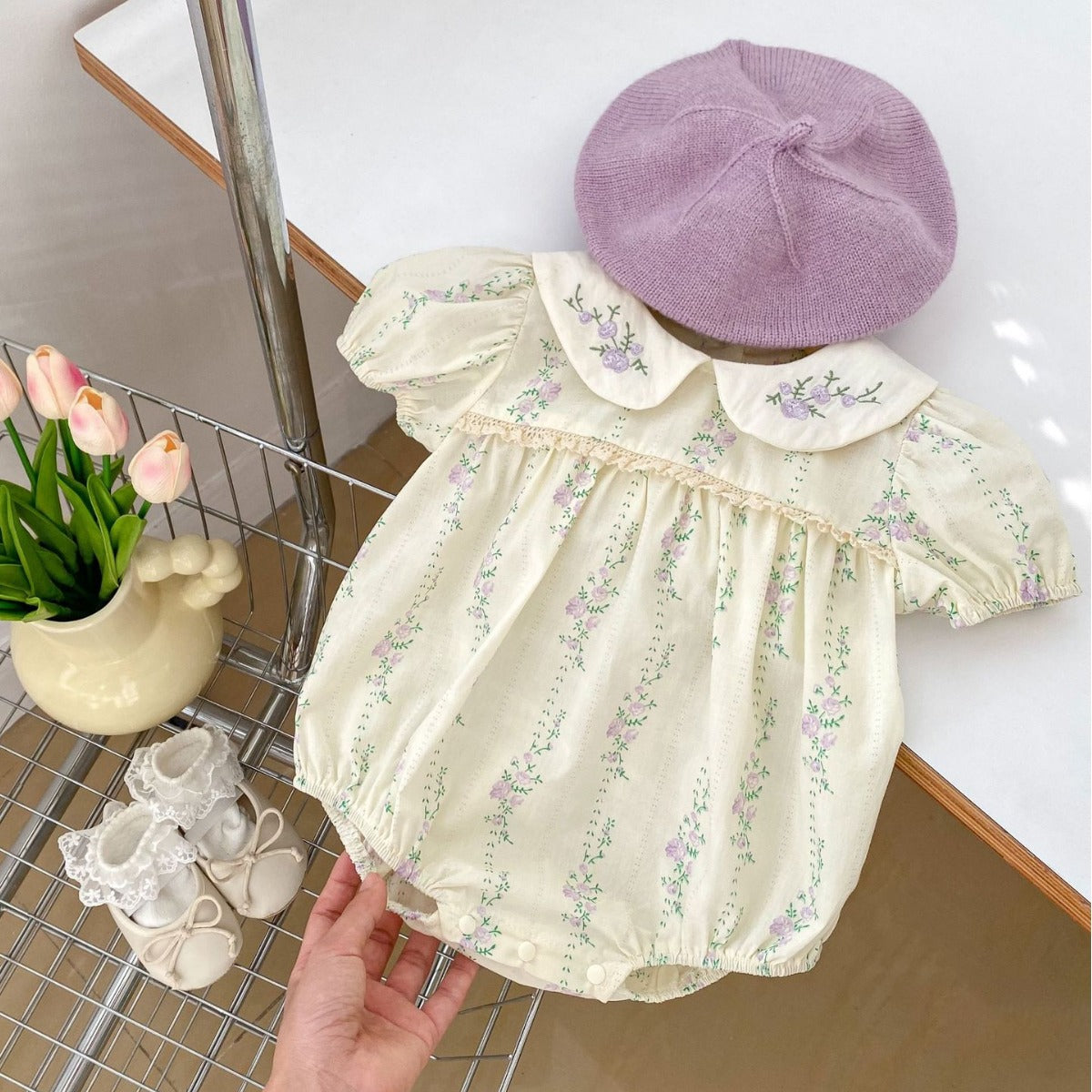 【BABY】夏新作 刺しゅう入り 丸えりロンパースSKO70708
