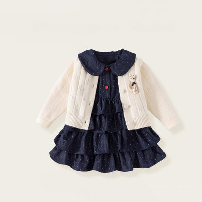 【BABY&KID】無地ニットカーディガン＆ドットワンピースSK102428