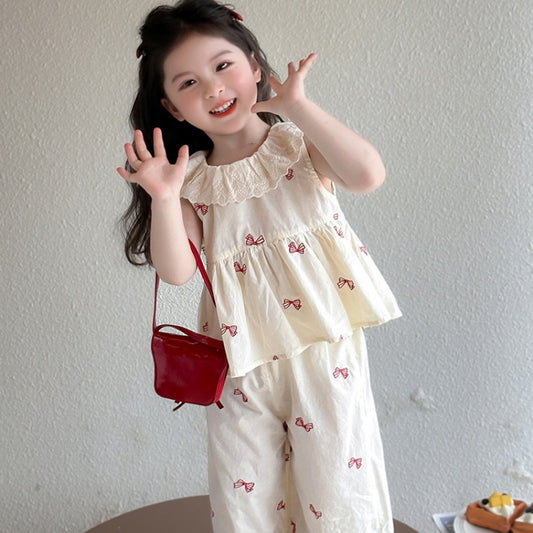 【BABY&KID】夏新作 ノースリーブ蝶結びプリントセットアップSK092630