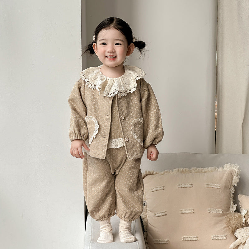 【BABY】小花柄サロペット＆レースTシャツ、ハートポケットアウターSK101417