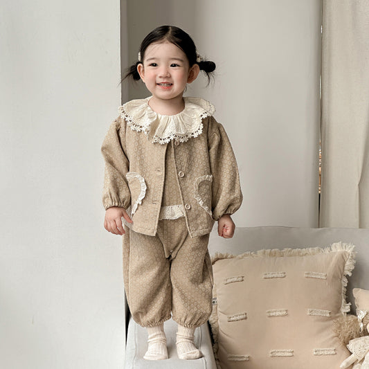 【BABY】小花柄サロペット＆レースTシャツ、ハートポケットアウターSK101417