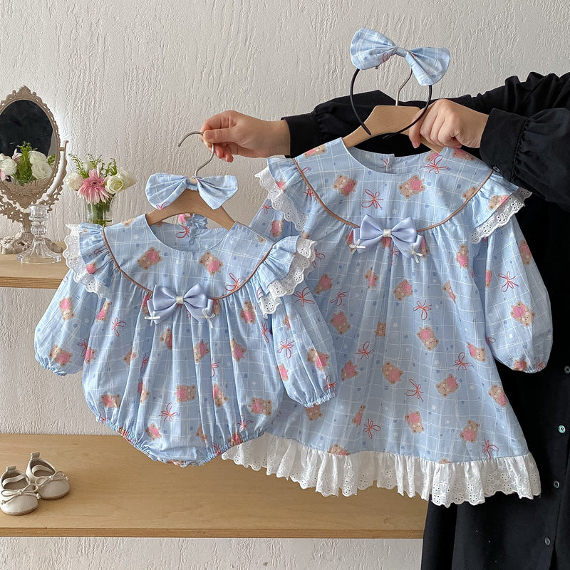 【姉妹服】ハートくまロンパース、ワンピースSK101123