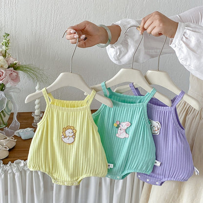 【BABY】夏新作カートゥーン刺繍ニットキャミロンパースSK106212