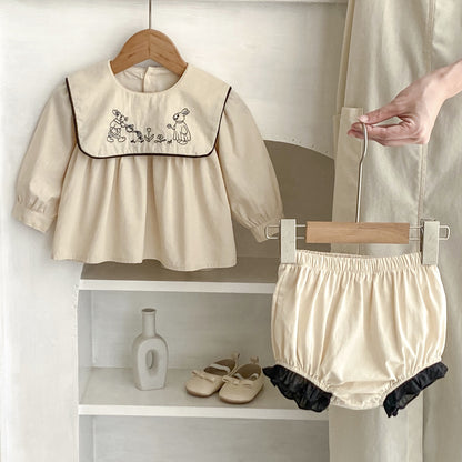 【BABY&KID】ウサギ刺繡襟トップス＆ブルマSK031802