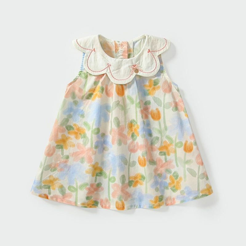 【BABY&KID】夏新作 カラフル花柄花びら襟ワンピースSK091930