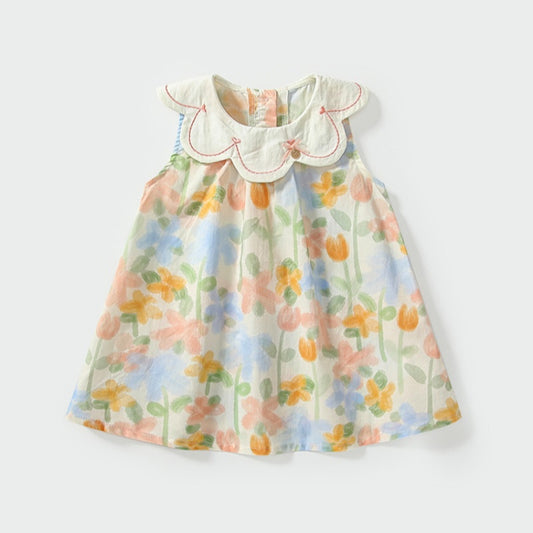 【BABY&KID】夏新作 カラフル花柄花びら襟ワンピースSK091930