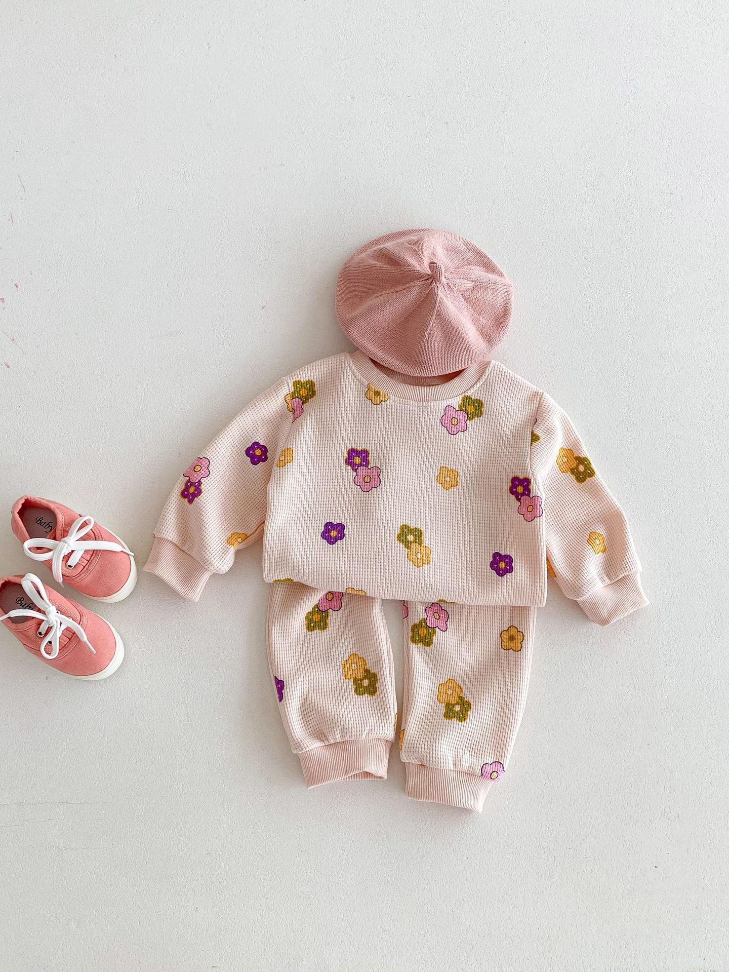 【BABY&KID】ワッフル花柄ピンクセットアップSK022404