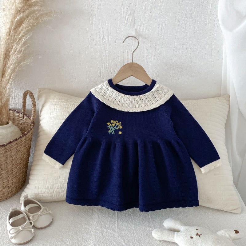 【BABY&KID】小花刺繍ニットワンピースSK092701