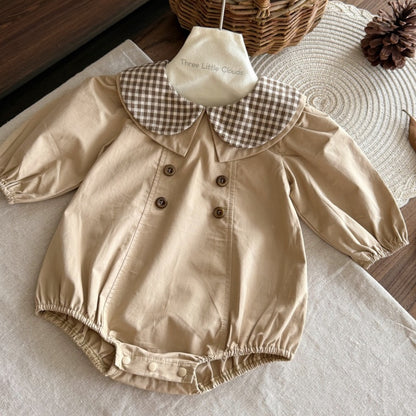 【BABY】レトロ丸襟チェックロンパースSK106913
