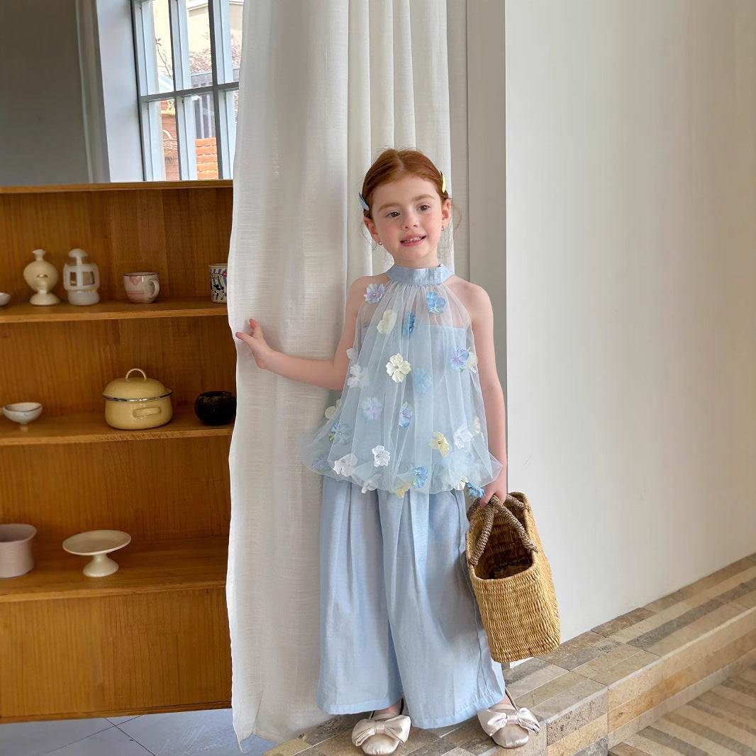 【BABY&KID】夏新作 フラワーホルターネックトップス＆パンツSK082321