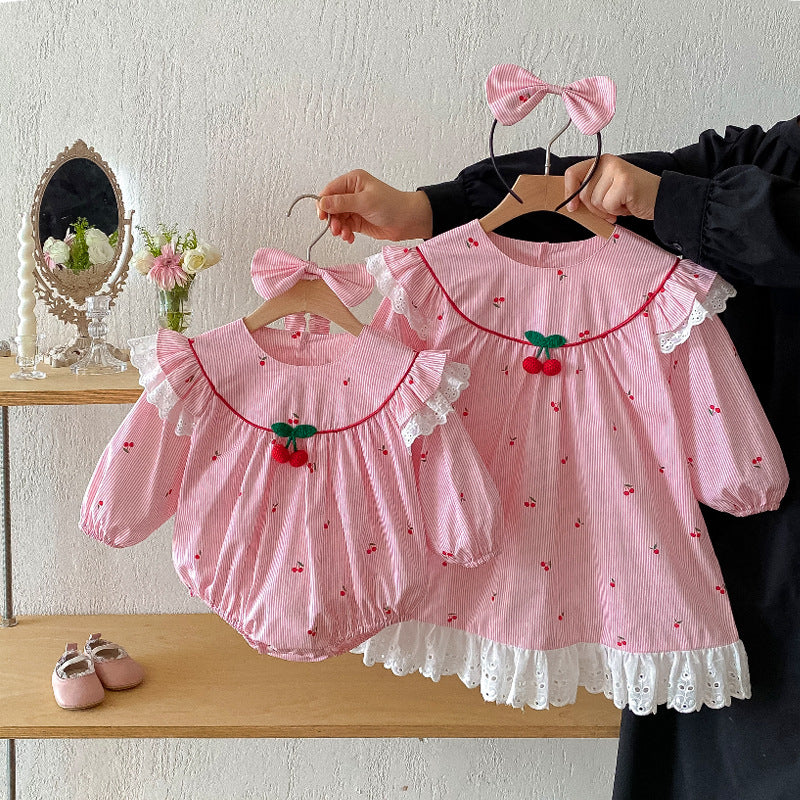 【姉妹服】さくらんぼ柄ロンパース、ワンピースSK101122