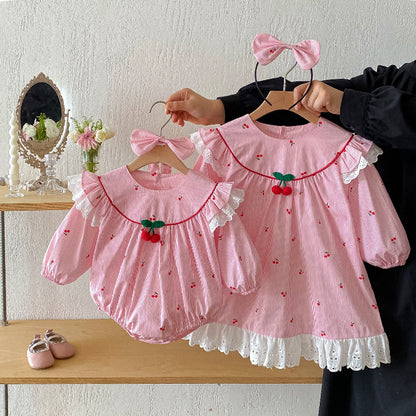 【姉妹服】さくらんぼ柄ロンパース、ワンピースSK101122
