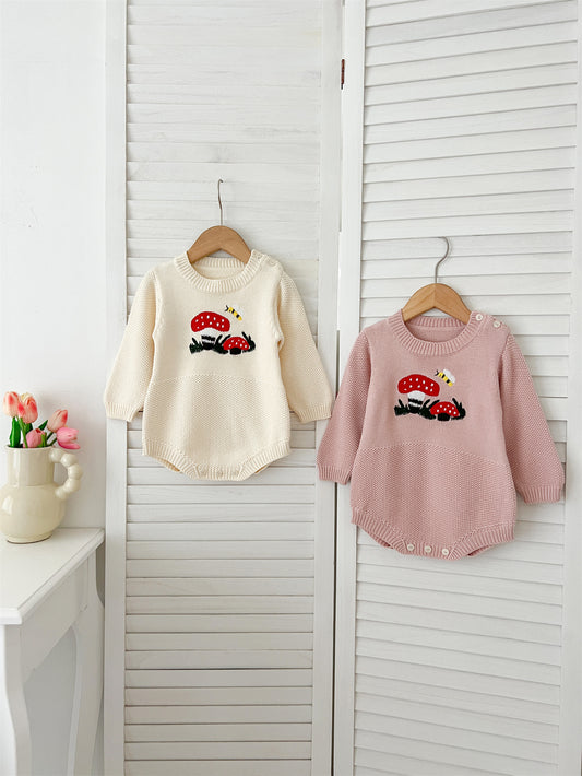 【BABY】マッシュルーム刺繍ニットロンパースSK022709