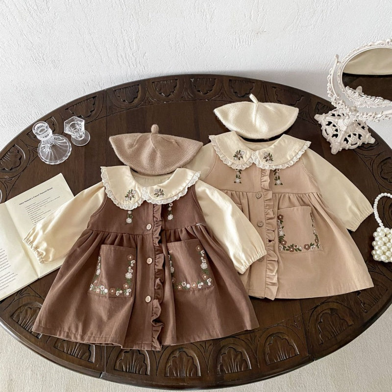 【BABY&KID】花刺しゅう入り丸襟トップス、ノースリーブワンピースSK050807