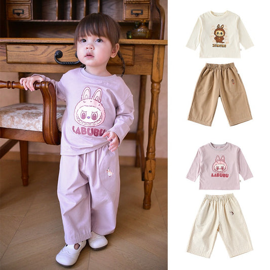【BABY&KID】北欧風カートゥーンプリントTシャツ、無地パンツSK101332